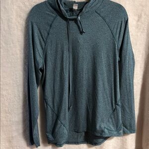 Green Heathered  Long Sleeve Hoodie tee.